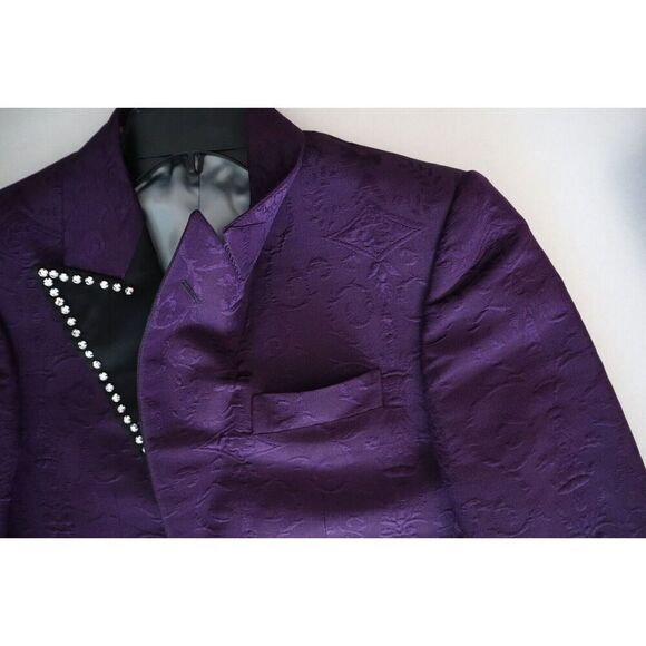 Gucci Men's Sz 44 Purple Embellished Wool Brocade Jacquard Evening Jacket - Picture 11 of 14